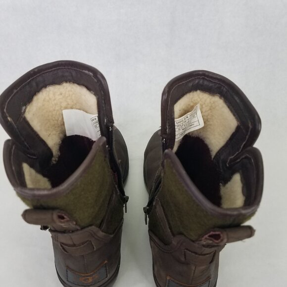 UGG Simmens Boots Women 6 Leather Waterproof Brown Olive Shearling Lining Zip Up - Picture 11 of 16